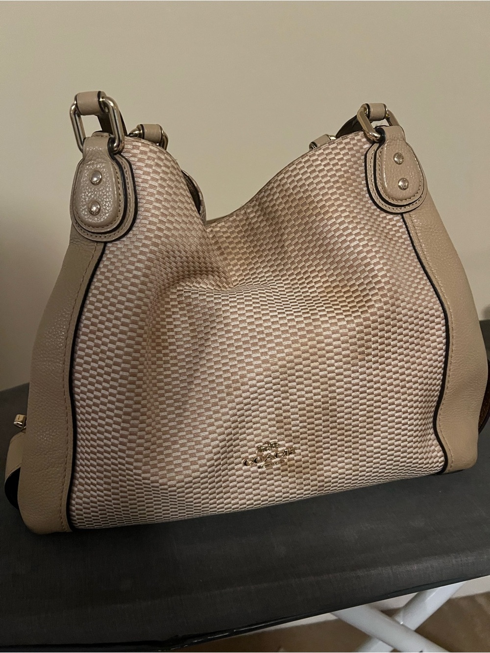 Coach Woven Pebbled Shoulder Bag in Taupe